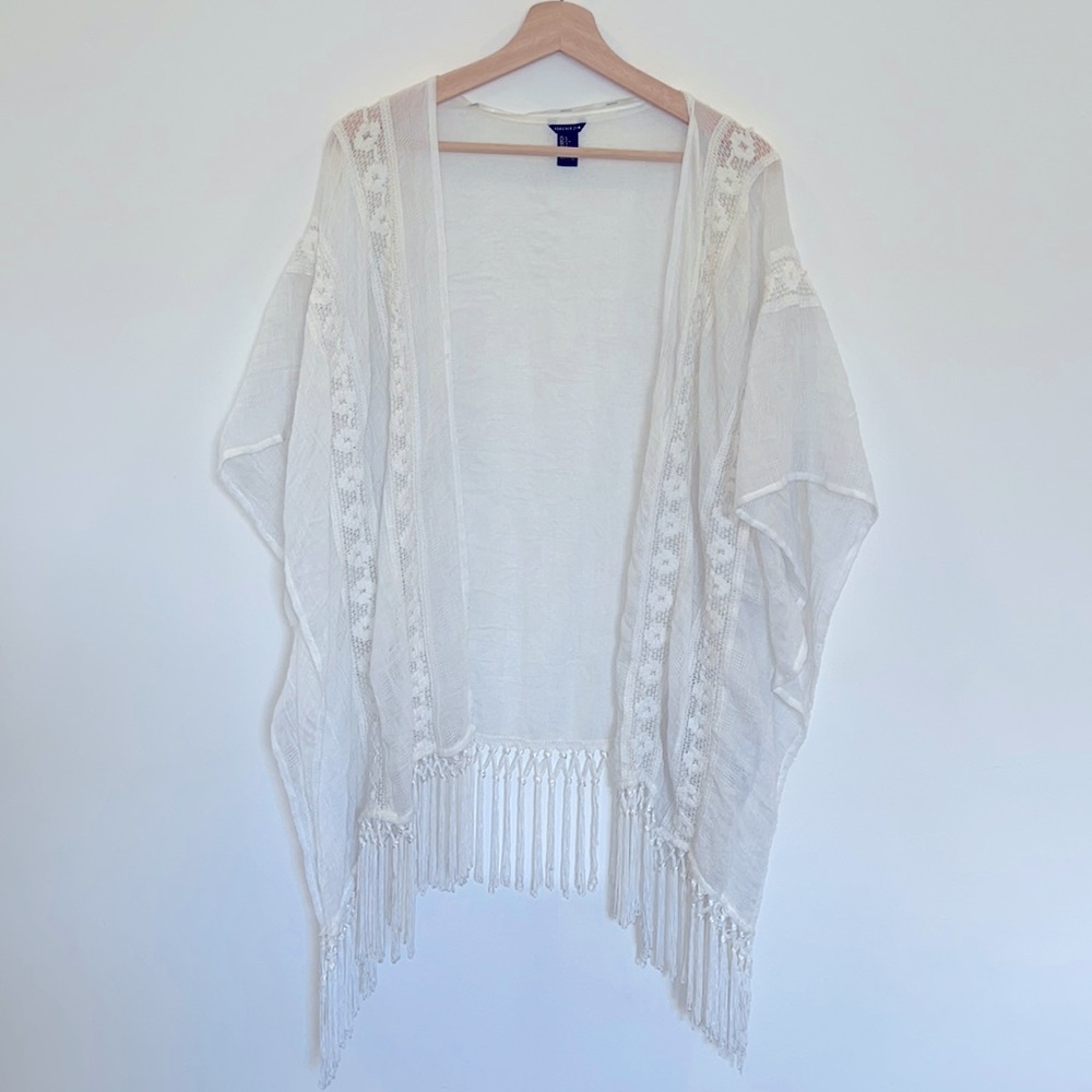 Forever 21 White Cream Large Lightweight Cardigan Kimono Swimsuit Coverup
